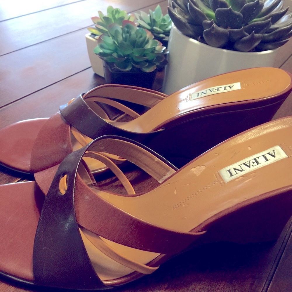 Alfani Multi Brown Colors Leather Wedges Size 9M